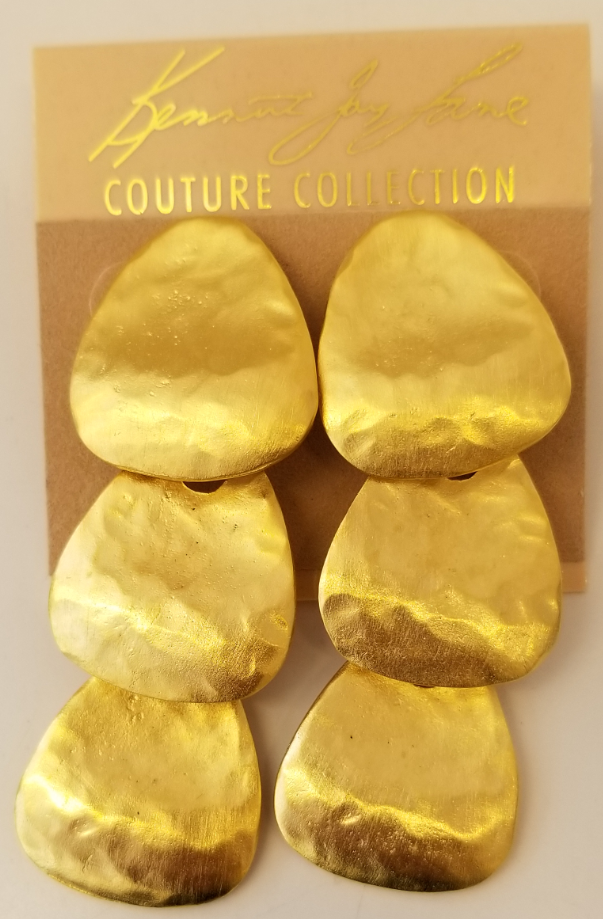 Triple Hammered oblong Drop Pierced Earring