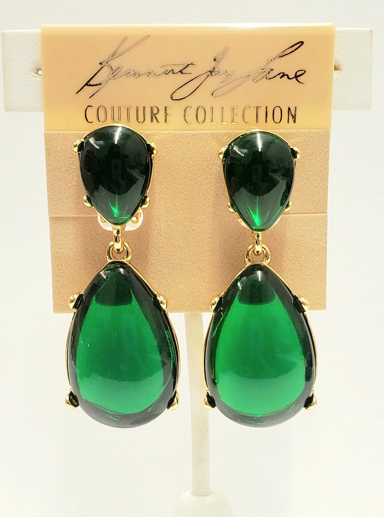 Emerald Cabachon Teardrop Clip Earring