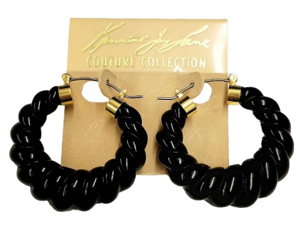Black Twist Resin Hoop Earring