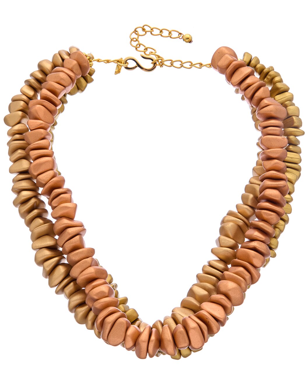 3 Row Multi Natural Color Resin Beads Necklace with Gold S Hook Clasp
