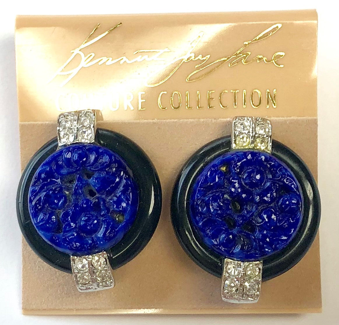Black Craved Lapis Deco Clip Earring