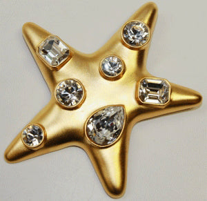 Jackie Onassis Satin Gold Star Pin with Crystals