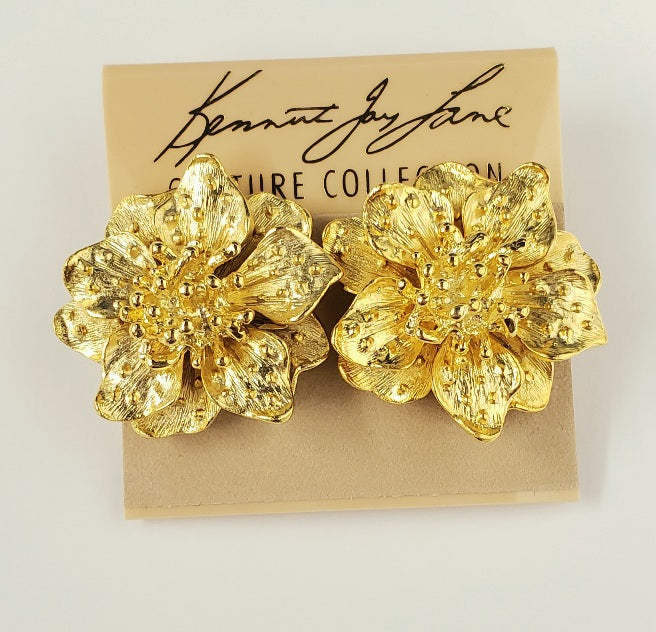 Gold Flower Button Clip Earring