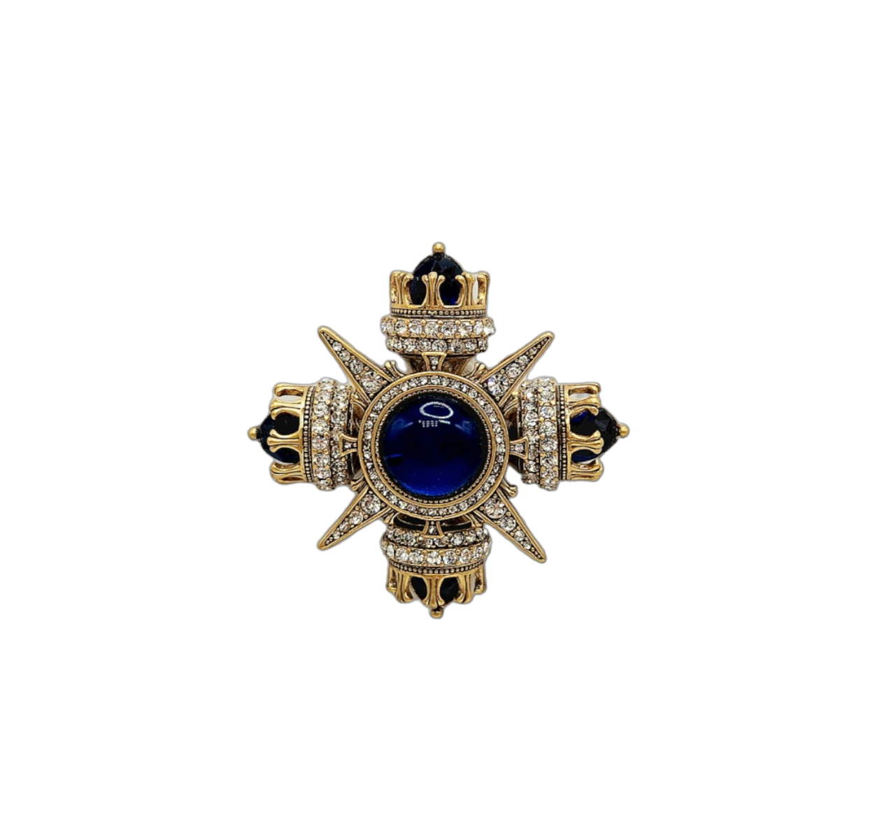 Light Antique Gold with Rhinestone & Sapphire Center Crown Pin