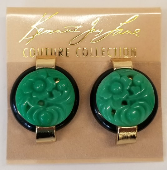 Black and Jade Button Clip Earring
