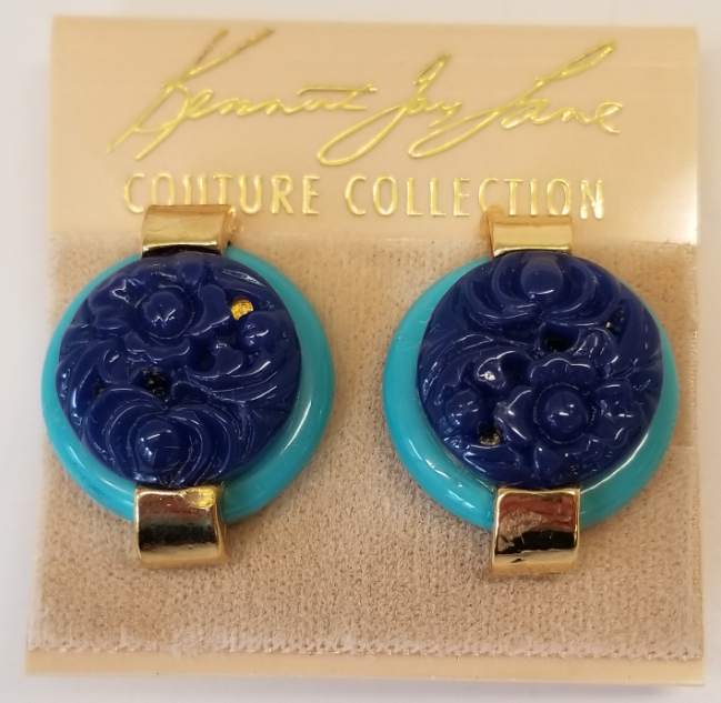 Turquoise Base and Lapis Top and Gold Trim Button Earring