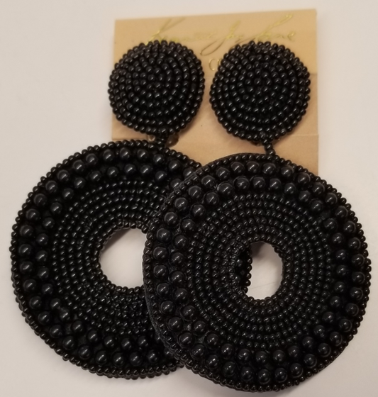 Black Circle Drop Clip Earring