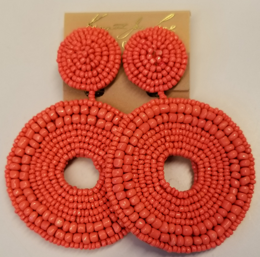 Coral Circle Drop Clip Earring
