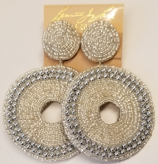 Silver Seed Bead Circle Drop Clip Earring