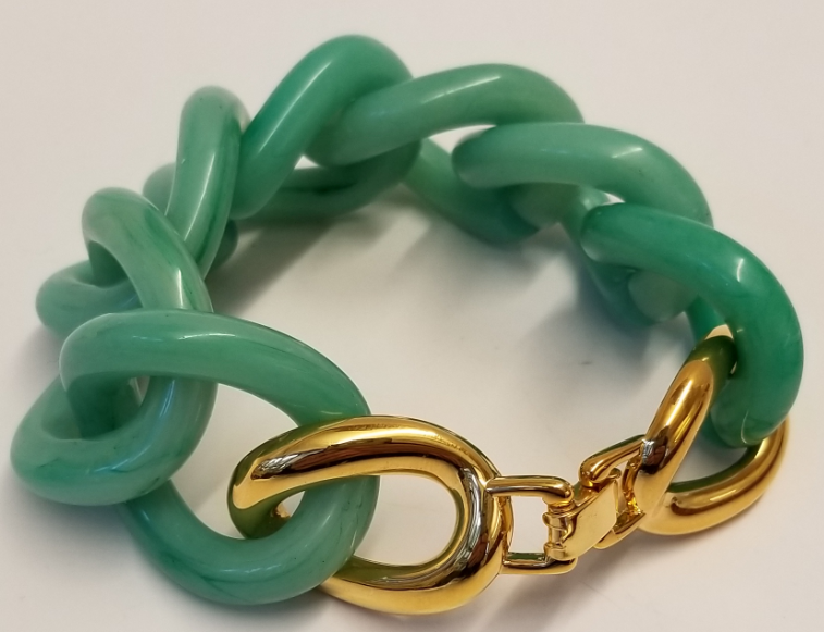 Jade Resin Link Gold Foldover Clasp Bracelet