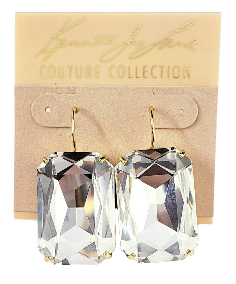 3-4 x 1" Crystal Rectangle Stone Gold Fishhook Earring