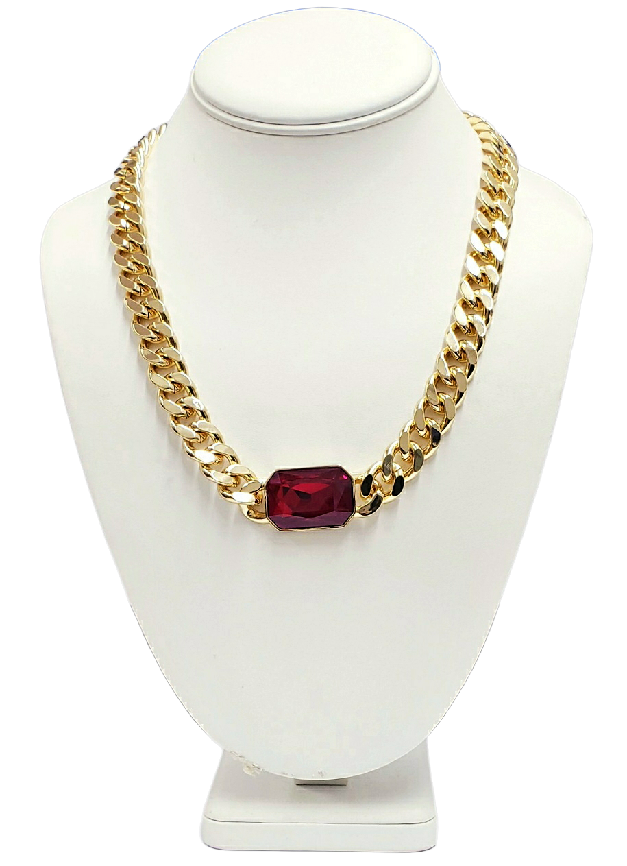 18.5" - 21.5" Adjustable Gold Chain with Ruby Stone Front Toggle Necklace