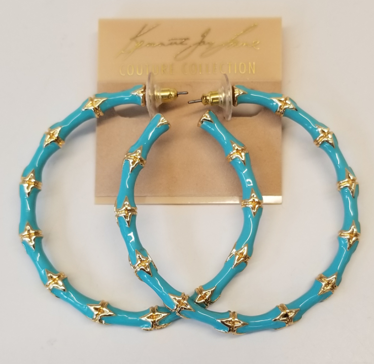 Large Turquoise Bamboo Hoop Pierced Earring