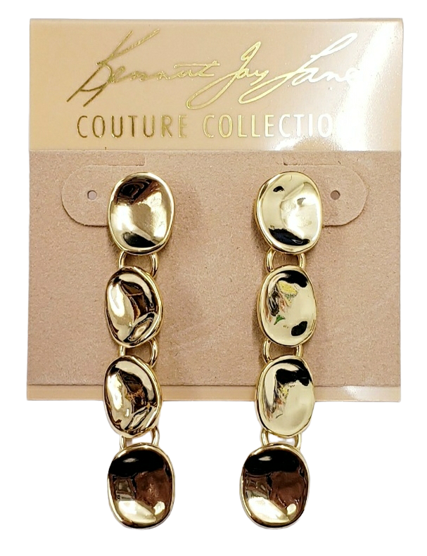 2" Polished Gold Wavy Round Disc Drop Pierced Earring