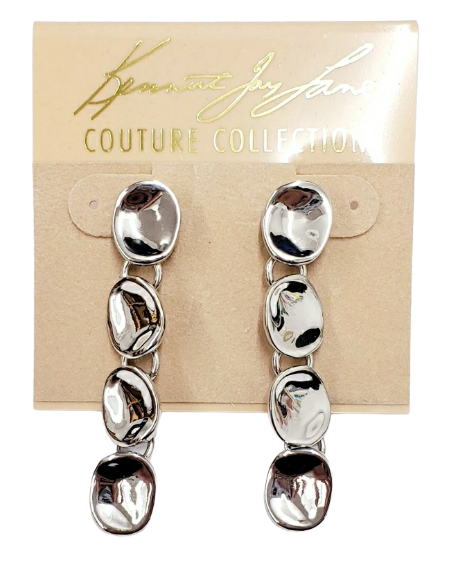 2" Polished Silver Wavy Round Disc Drop Pierced Earring
