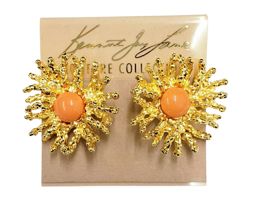 Gold Coral Reef with Coral Center Pierced Earring