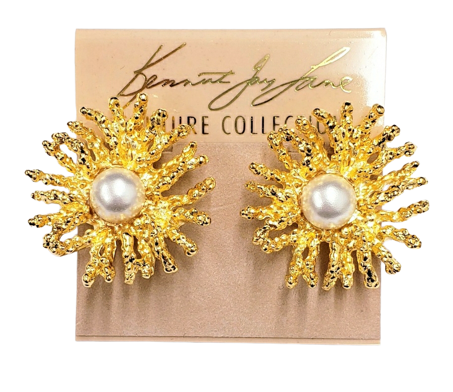 Gold Coral Reef with Pearl Center Pierced Earring