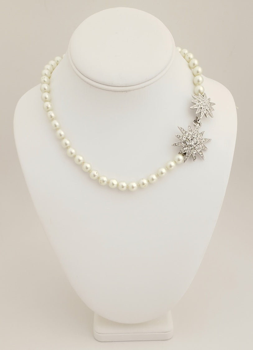 18" light cultura pearl rhodium-rhine starburst clasp necklace