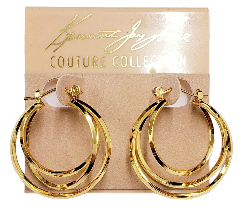 Polished Gold Triple Interlocking Hoop Pierced Earring