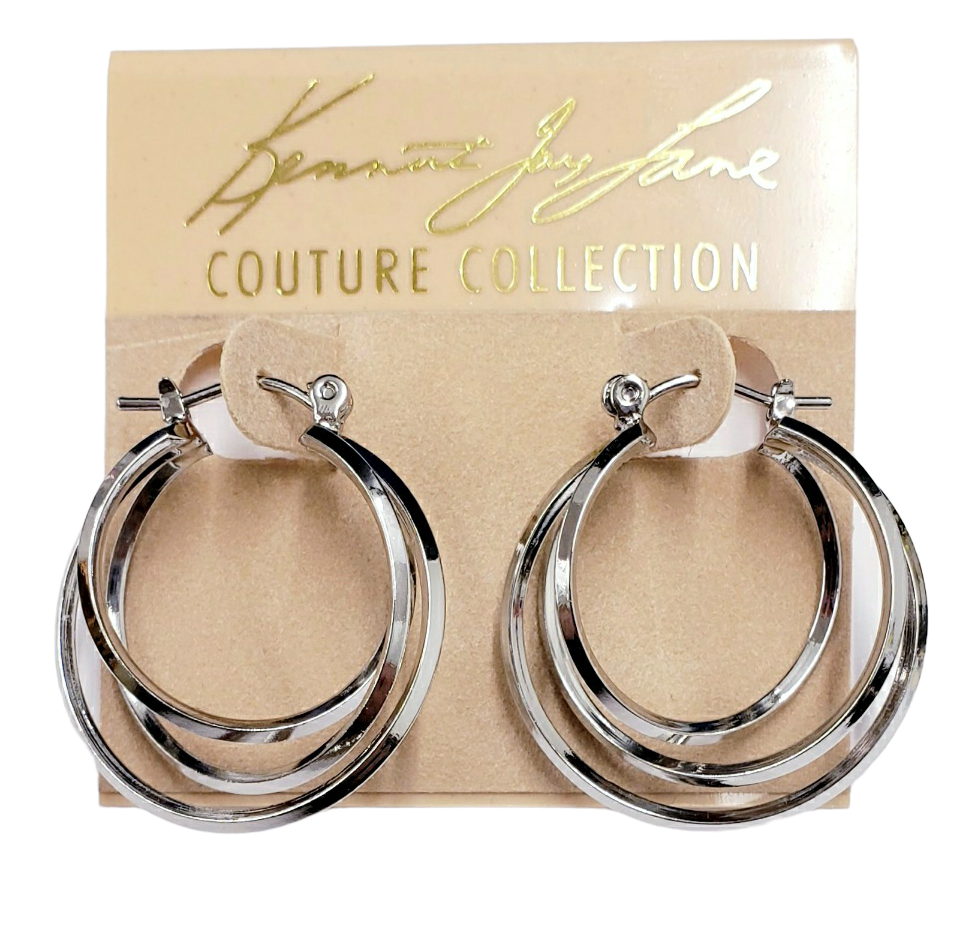 Polished Silver Triple Interlocking Hoop Pierced Earring