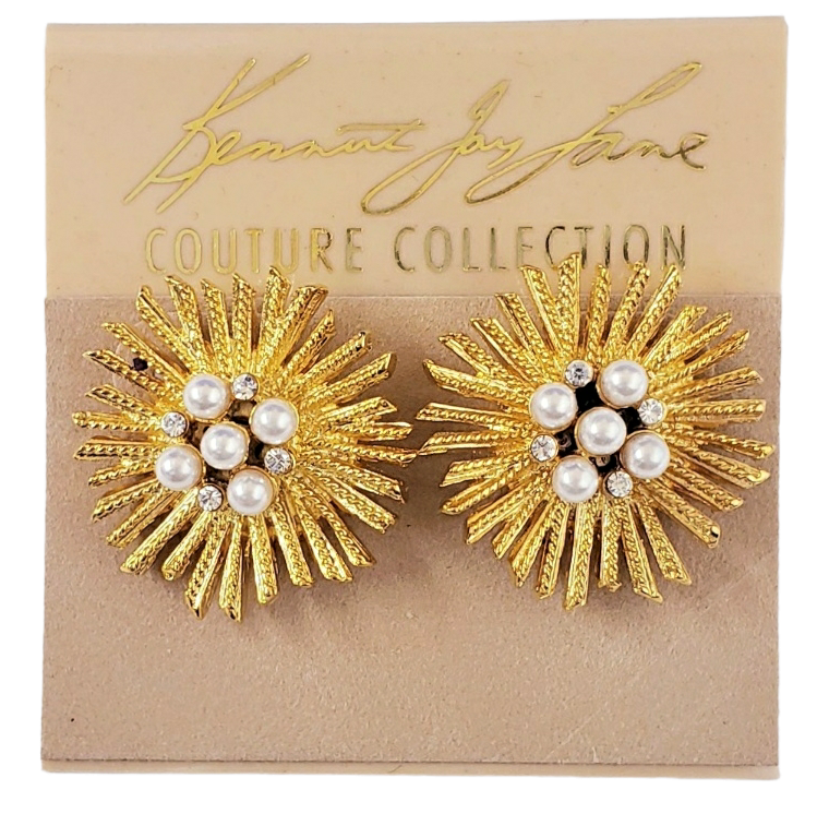 Gold with Rhinestone & Pearl Center Pierced Earring