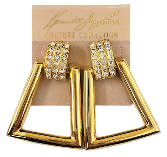 2" 3 Row Crystal Top with Gold Triangle Doorknocker Pierced earring