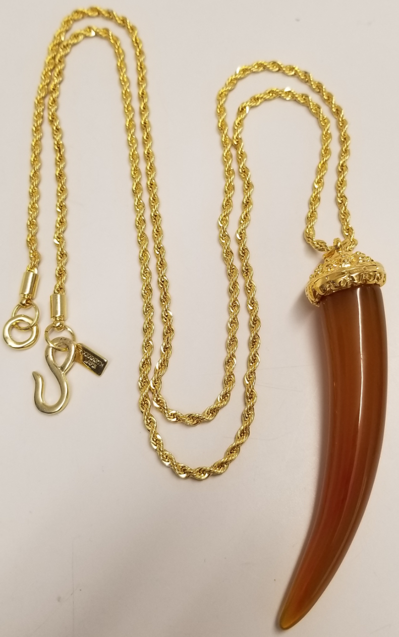 34" Amber Tusk on Gold Chain