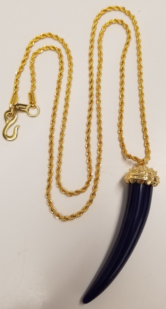 34" Lapis Tusk on Gold Chain