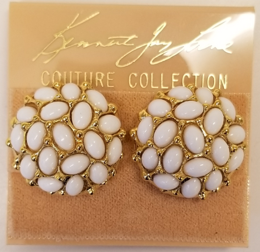 White Cabochon Button Clip Earring