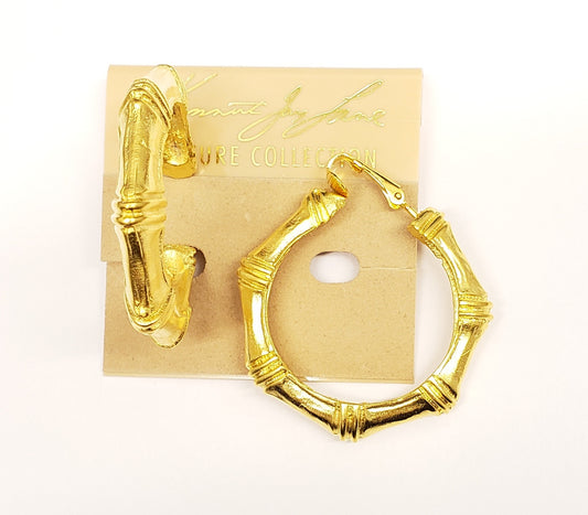 Satin Gold Bamboo Hoop Clip Earring