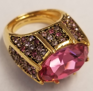 gold- 2-tone gunmetal multi pink oval pink center adjustable ring