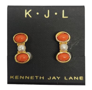 gold with coral & pearl center clip earring