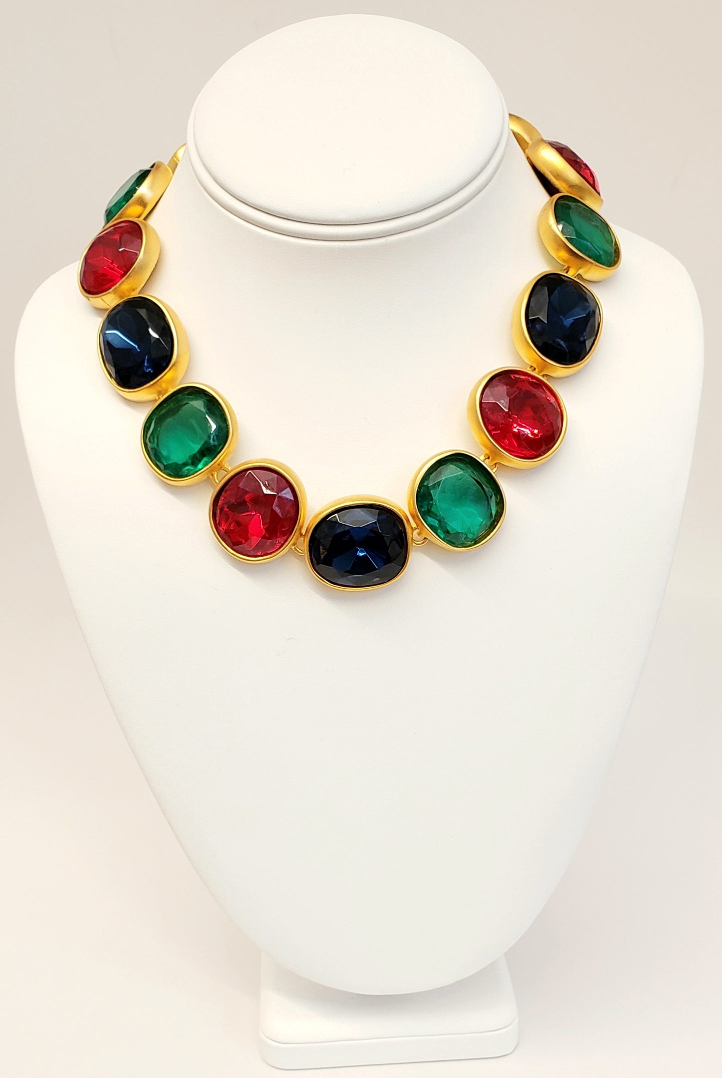 16.5" Satin Gold with Multicolor Gemstones Headlight Necklace
