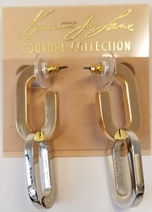 Two Tone Link Drop Pierced Earring