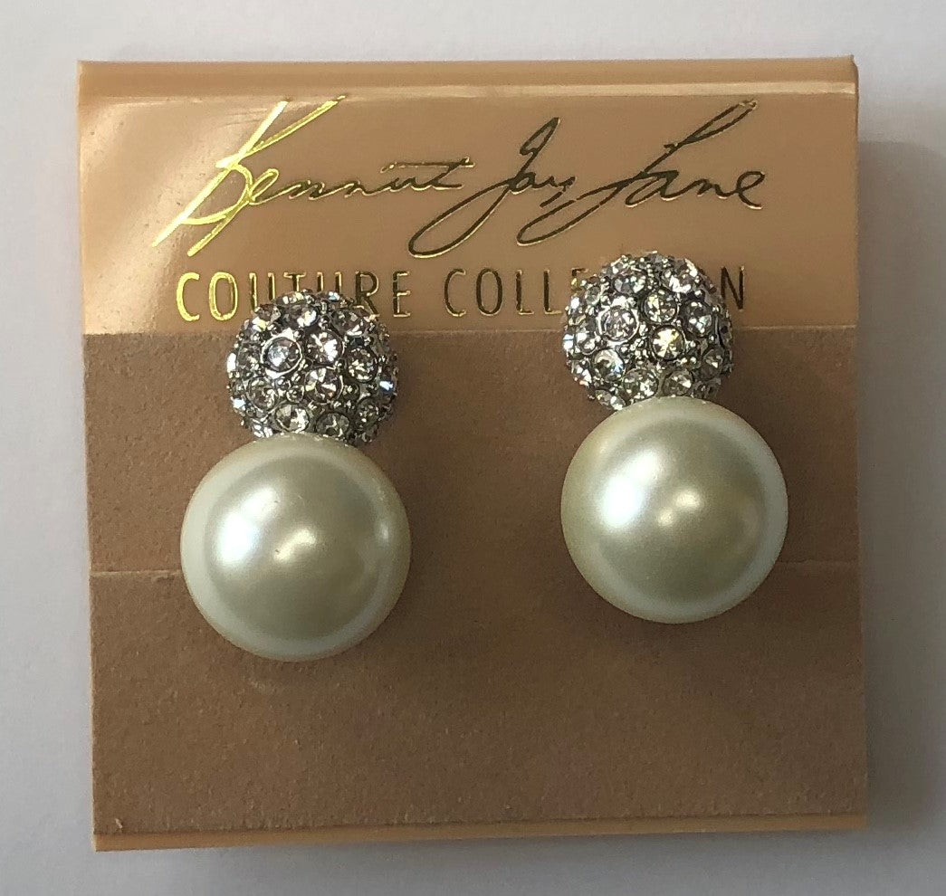 Rhodium Crystals Pave' Top And White Pearl Bottom Clip Earring