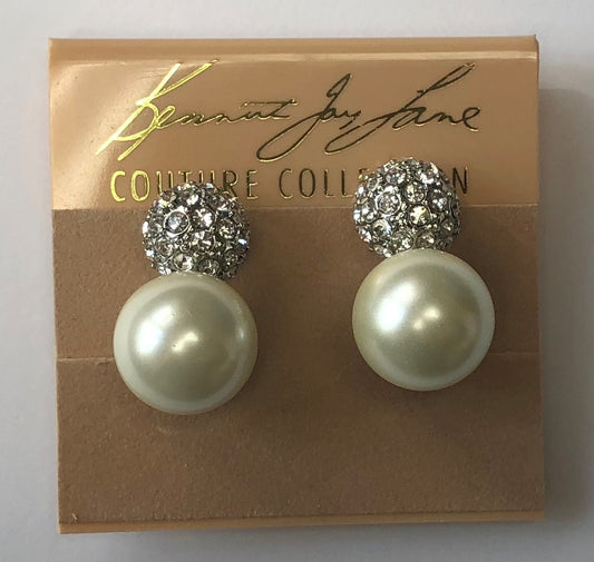 Rhodium Crystals Pave' Top And White Pearl Bottom Clip Earring