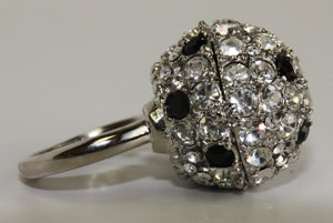 Rhodium Crystal-Jet Spots Dome Adjustable Ring