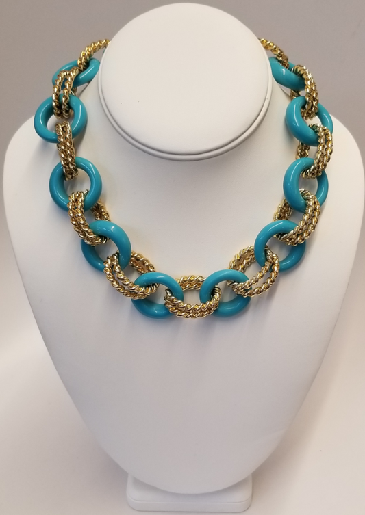 18" Turquoise and Gold Link Necklace