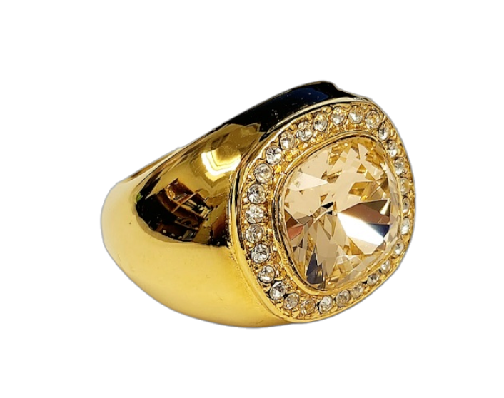 Polished Gold with Crystal & Light Peach Center Ring