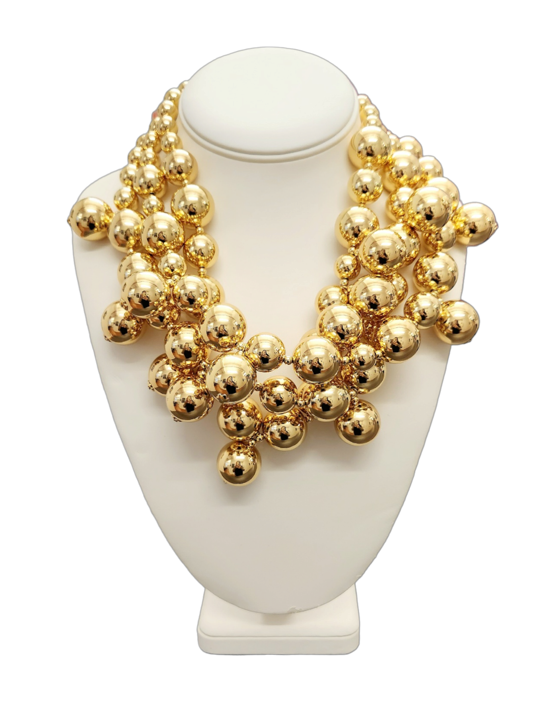 Triple Row Gold Bead Cluster Necklace