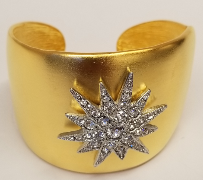 Gold Rhodium-Rhinestone Starburst Cuff