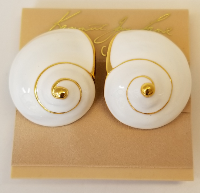 White Enamel Shell Clip Earring