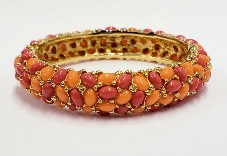Gold Two Tone Coral Hinged Bracelet