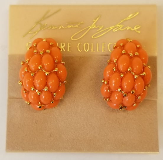 Gold and Light Coral 1-2 Hoop Clip Earring