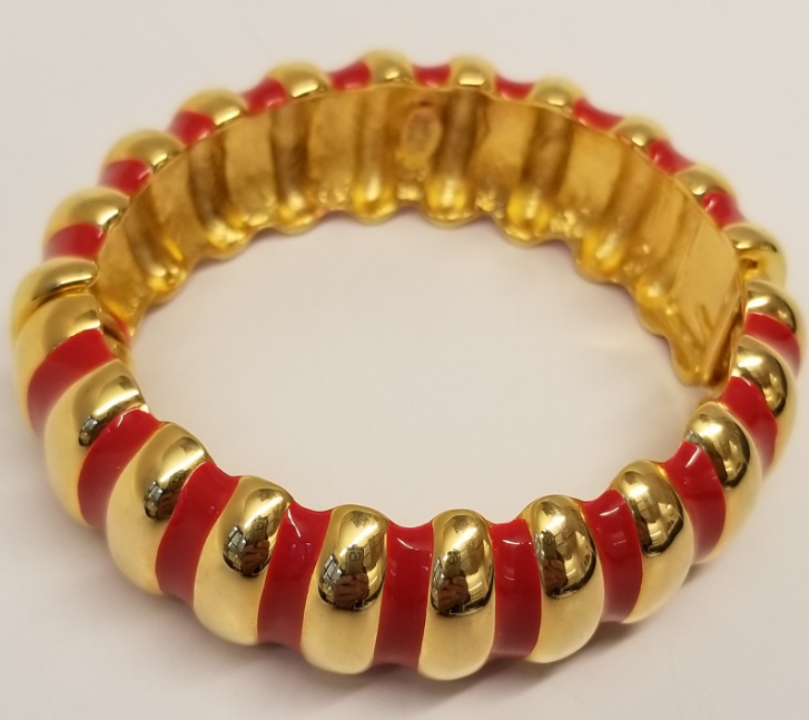 Polished Gold and Dark Coral Enamel Bracelet