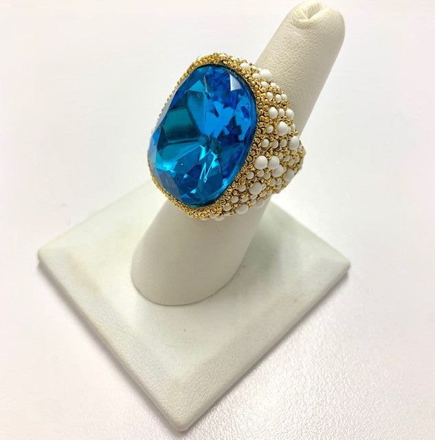 White and Aqua Center Stone Ring