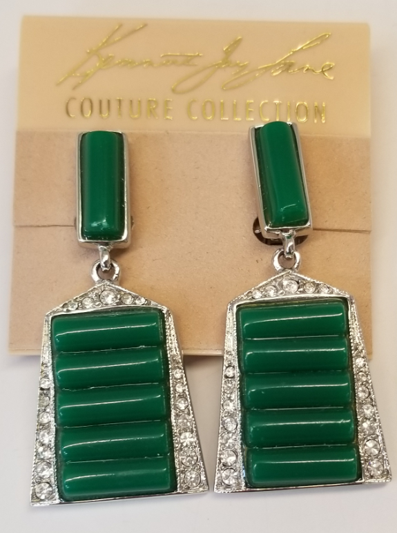 Silver and Crystal Jade Deco Earring