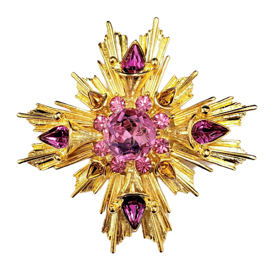 Gold with Topaz- Multi Pink & Pink Center Maltese Pin