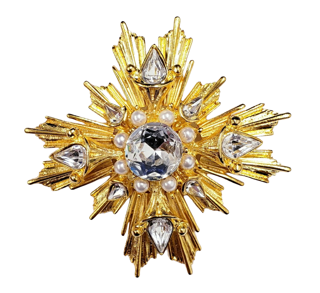 Gold with Crystal & Pearl dots Crystal Center Maltese Pin