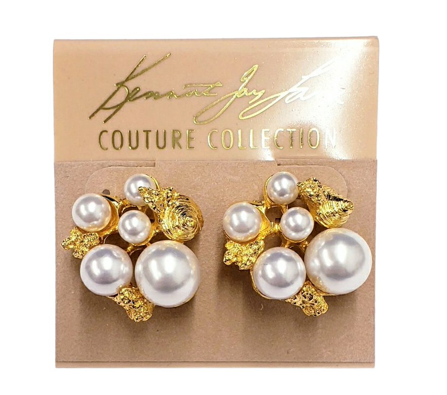 Gold with Cluster Pearl Pierced Earring